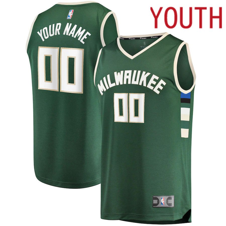 Youth Milwaukee Bucks Fanatics Branded Hunter Green Fast Break Custom Replica NBA Jersey